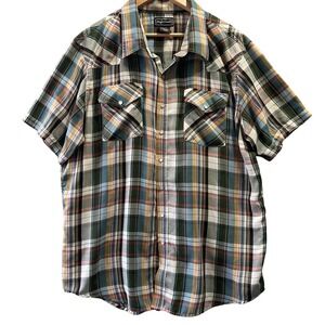 High Noon Western Shirt Mens XL Multicolor Plaid Short Sleeve Pearl Snap Cowboy